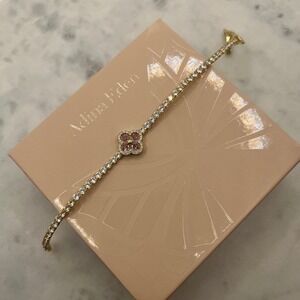 Pink Clover Pave Tennis Bracelet Adina Eden 14K Gold Plate Rhinestone CZ Jewelry